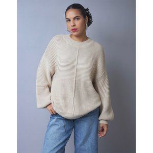 Beige Relaxed Fit Crew Neck Pullover Sweater